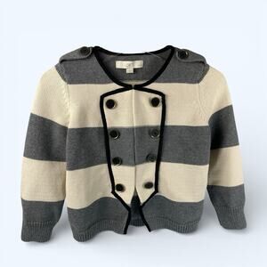 Ann Taylor Loft Button Lapel Cardigan Gray Beige Small Petite 3/4 Sleeve